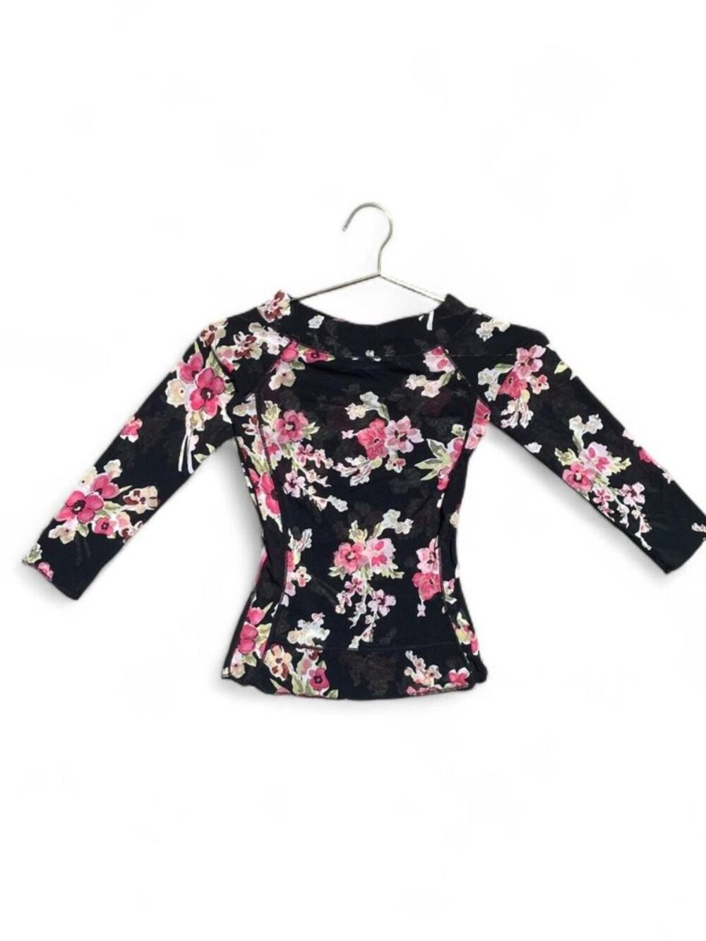 Vintage Y2K The Limited Black Floral Sheer Mesh Top 3/4 Sleeve Size S